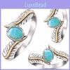 Geometric Feather Turquoise Ring Women Alloy Jewelry Party Decoration Engagement