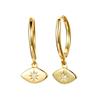 925 Silver Needle Square Pendant Hoop Earrings Vintage Gold Earrings For Women Shell Pendant Earring Fashion Jewelry Accessories