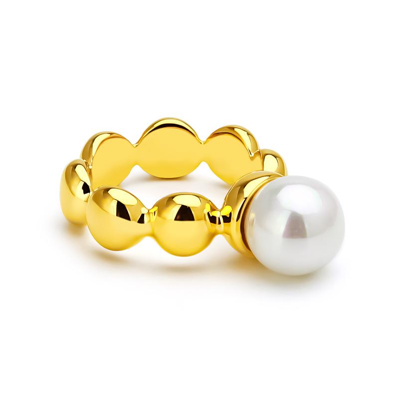 European and American 18k gold ring pearl ring women's niche high-end light luxury ins style ring hot sale