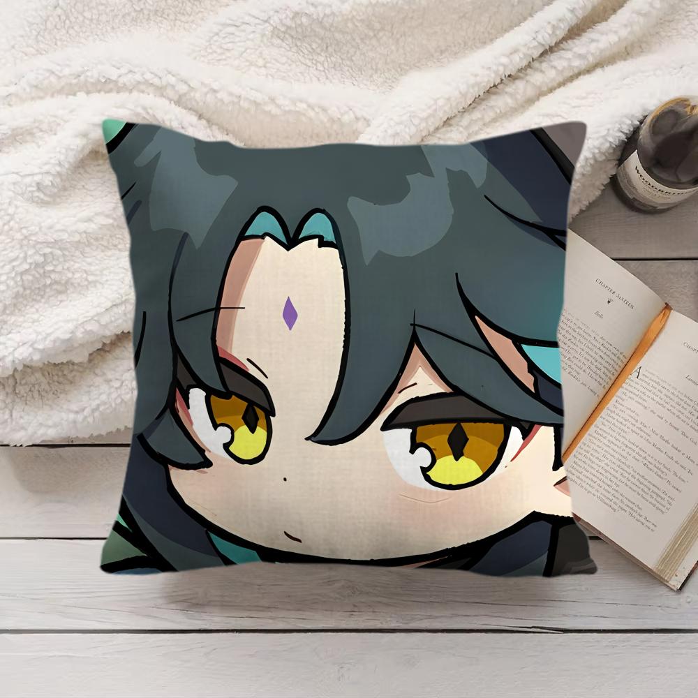 Xiao Cute Genshin Impact Cushion Cover Silky Short Plush Invisible Zipper Dustproof Sofa Pillow Case For Home Decor