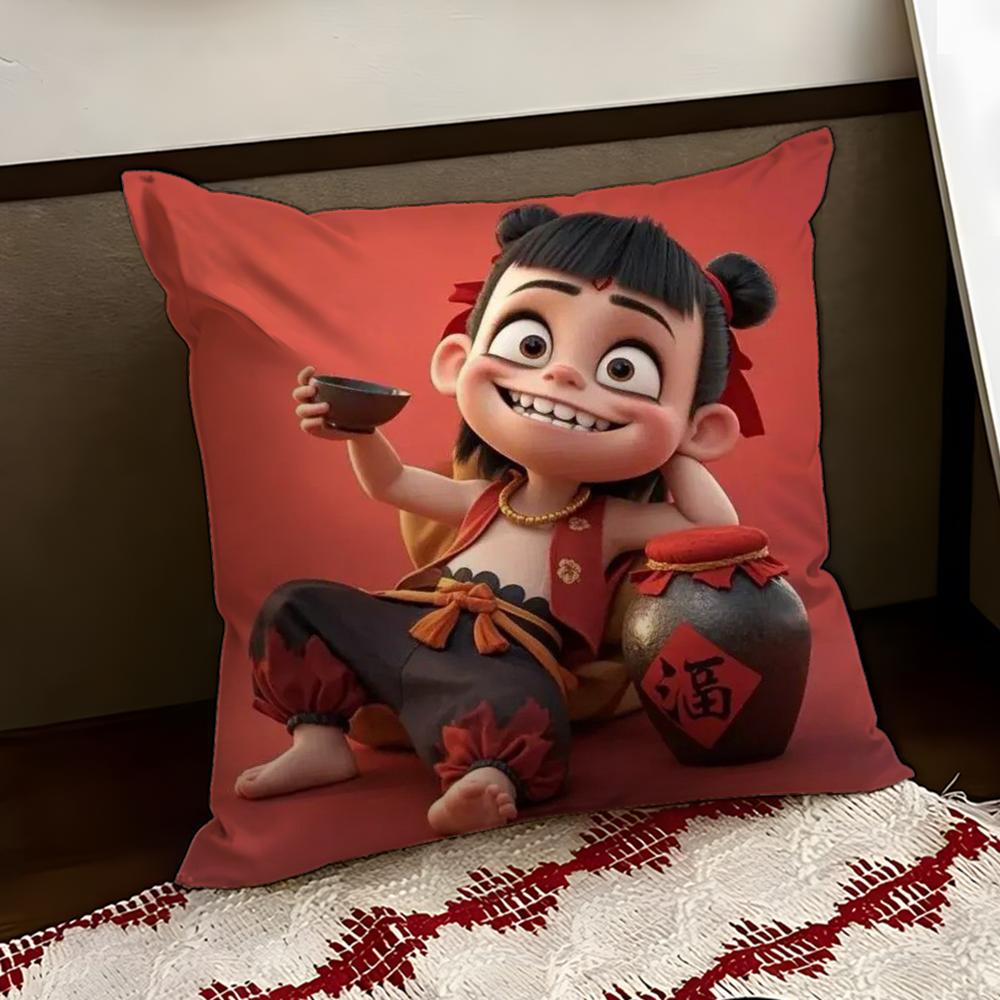 

Animated Movie Nezha Cushion Cover Reversible Soft Durable Pillow Cover Home Car MultiScene Use for Daily Comfort 30X30cm