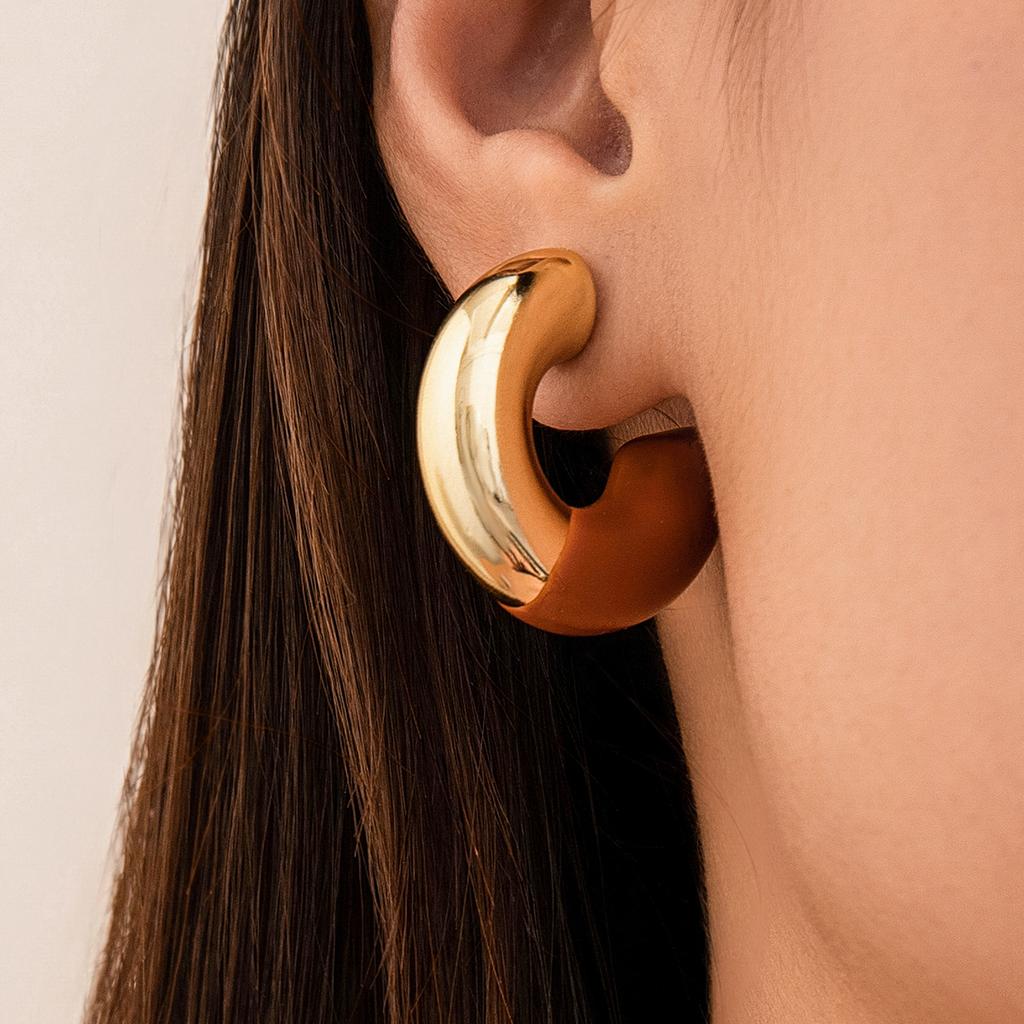 PuRui Trendy White/Black/Red C Shape Stud Earrings for Women New Acrylic Simple Earrings Ladies Party Wedding Zircon Gifts 2024