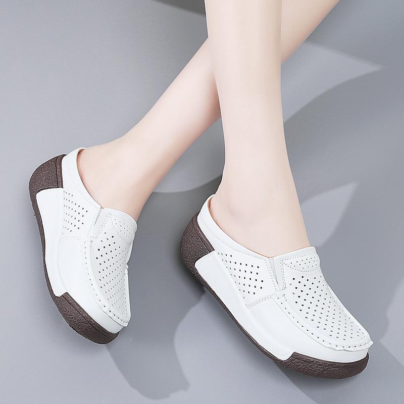 Ladies Platform Loafers Casual Elegant Leather Sandals Clog Slippers Backless Mules Women Thick Sole Height Increase Shake Shoe
