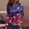 Women's Fashion Casual Slit Hem Round Neck Long Sleeve Loose Christmas Printed T-Shirt Ladies Top