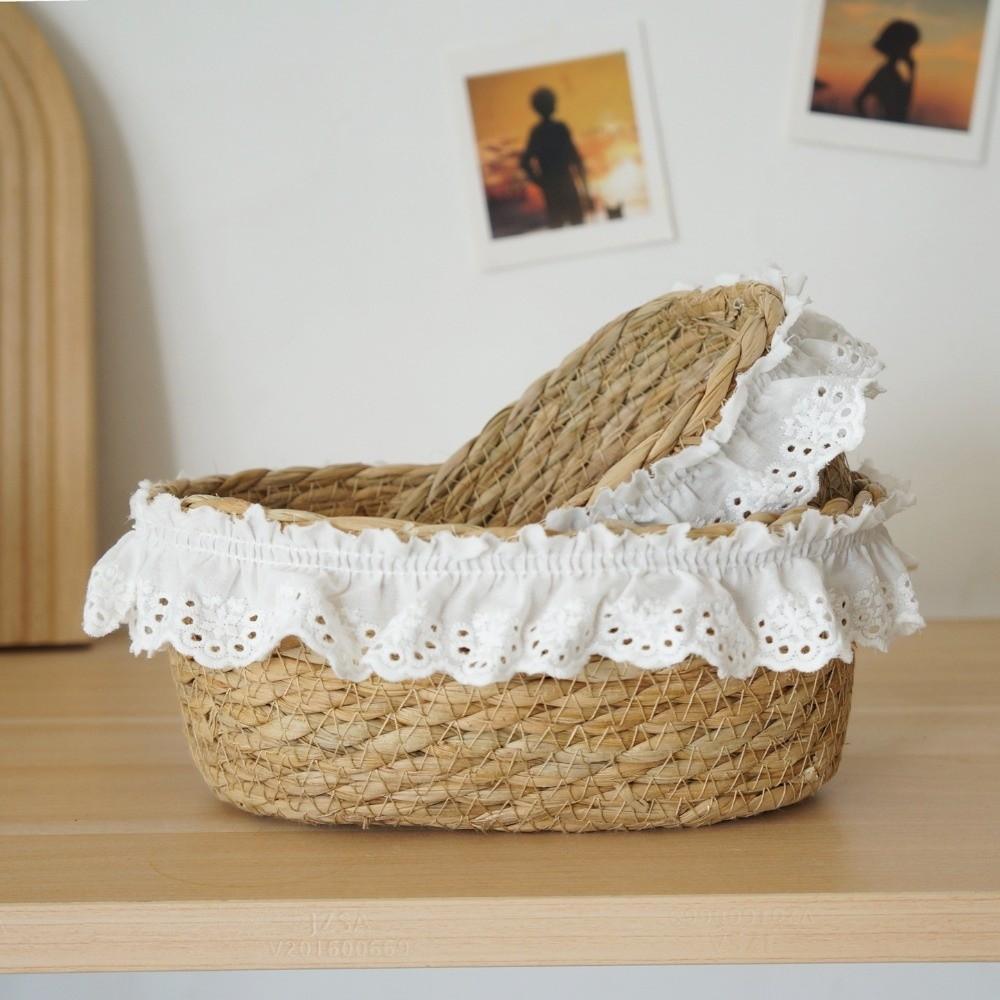 with Lace Trim Storage Basket Woven Organizer Basket Sundries Storage Box Kitchen