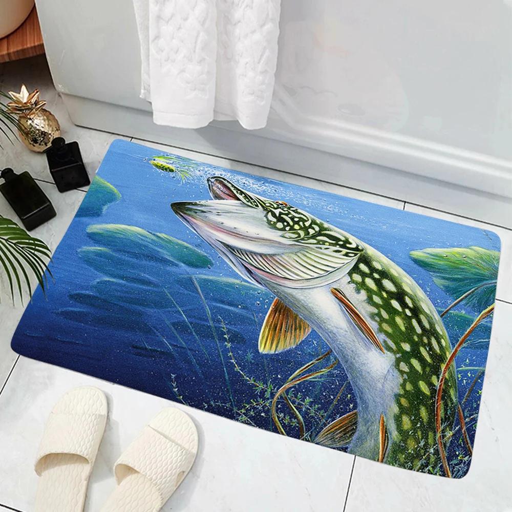 Hot Selling Model Fishing Lure Hard Bait House Door Mat Decoration 3D Printing Animal Floor   Non-Slip Soft Flannel Rug