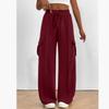 Damen Cargo Hose Mode Lässig Hohe Taille Taschen Hose Einfarbig Kordelzug Jogginghose Locker Gerade Hose Streetwear