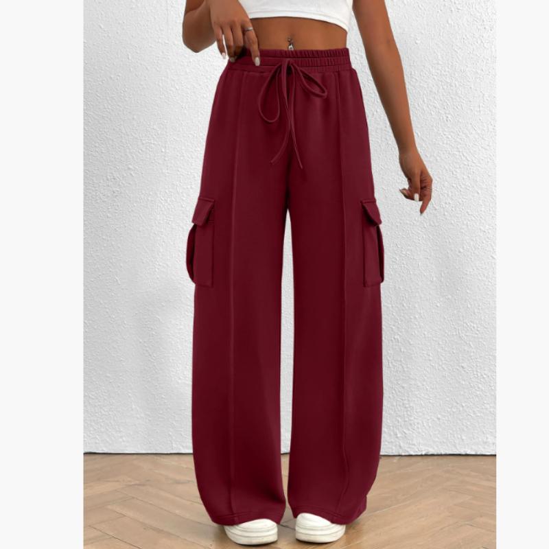 Damen Cargo Hose Mode Lässig Hohe Taille Taschen Hose Einfarbig Kordelzug Jogginghose Locker Gerade Hose Streetwear