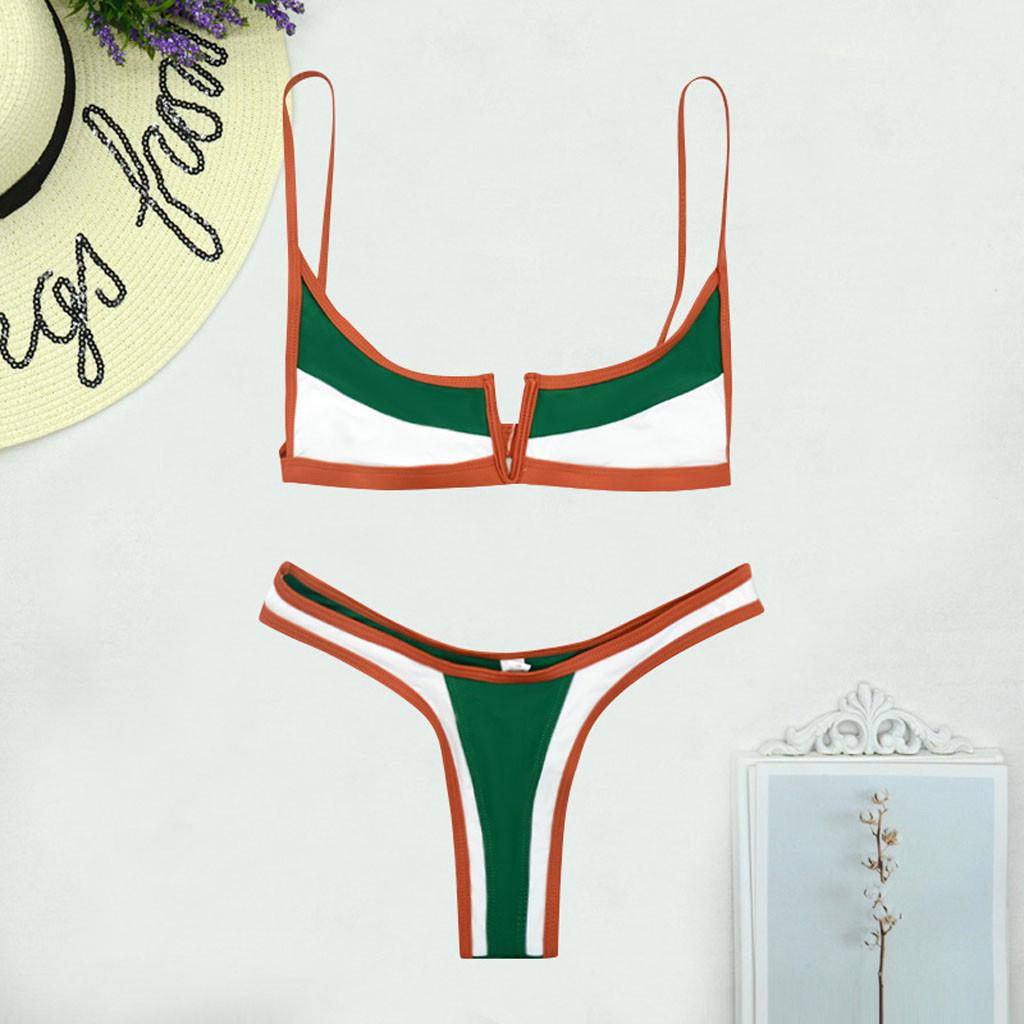 Outdoor-Frauen-Patchwork-Push-Up-Bandeau-Strand-Bikini-Set, zweiteilige Badeanzüge