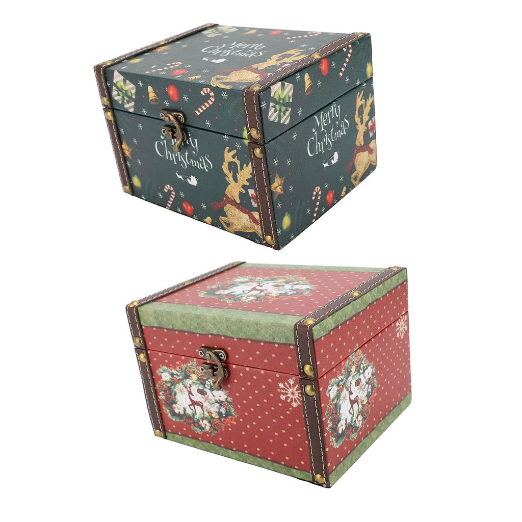 Wooden Trinket Box Vintage PU Leather Christmas Gift Box Jewelry Keepsake Storage Box for Kids Chris