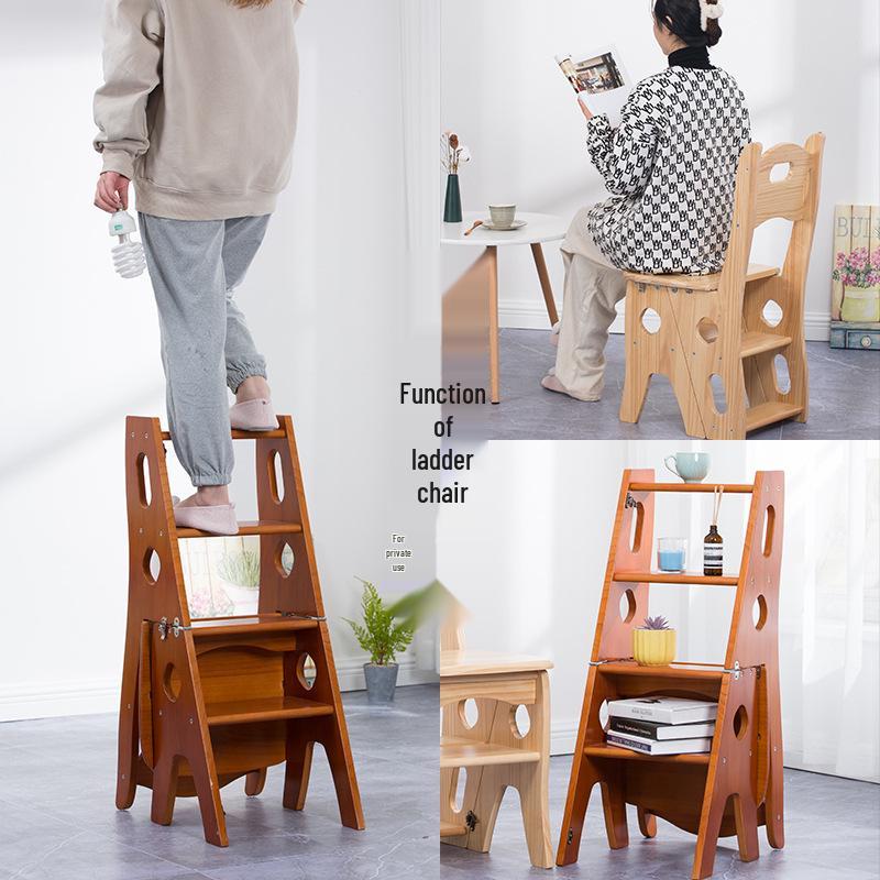 Solid Wood Folding Ladder Chair: Dual-Use, Multifunctional 4-Step Indoor Stool
