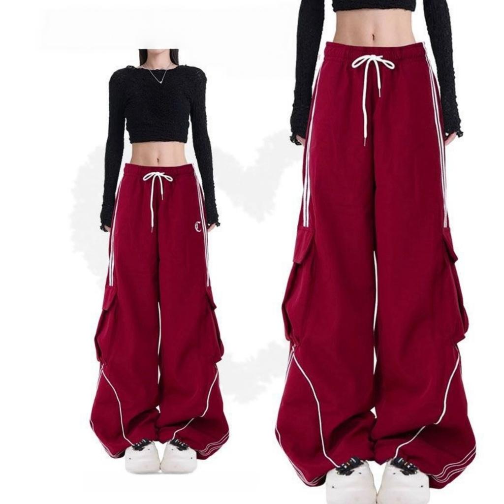 Pantaloni Cargo da Donna a Strisce Nere Y2K Moda Coreana Gamba Larga Pantaloni Larghi Streetwear Autunno Harajuku Hip Hop Oversize Larghi