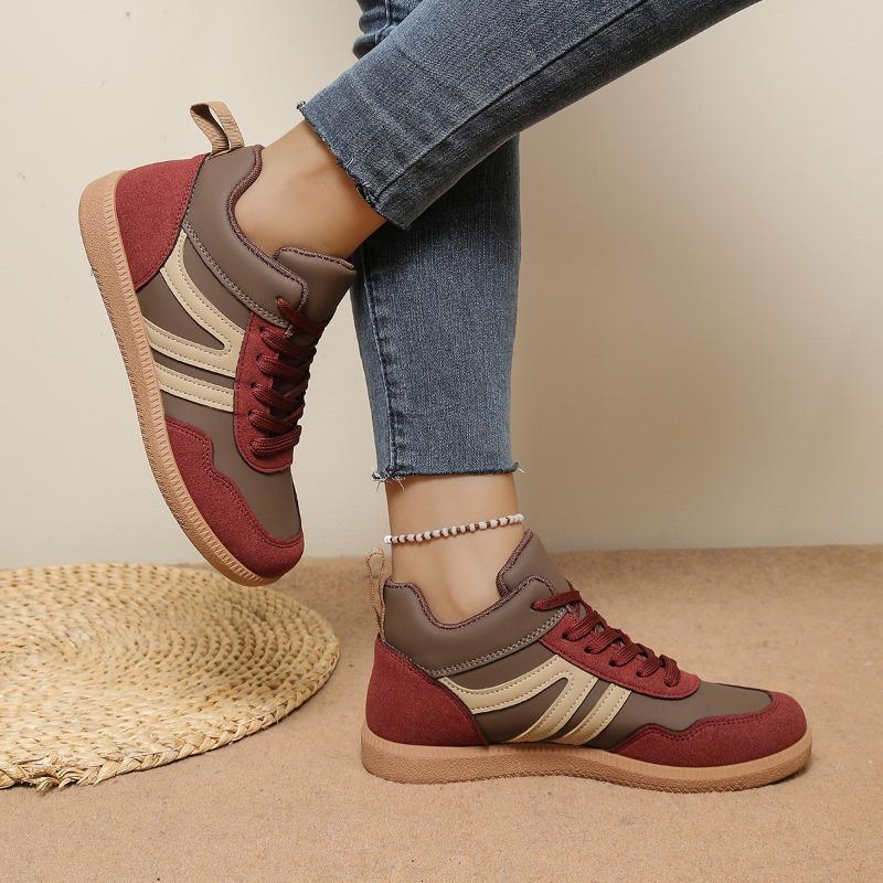 Autumn Sports Shoes Women's 2025 Autumn New Lace-up Plus-size Color-blocking Low-top Cotton Shoes