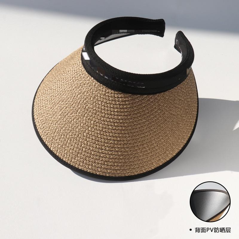 Empty top sun protection hat women's summer vinyl straw hat anti-purple line professional sun hat large brim face covering sun hat