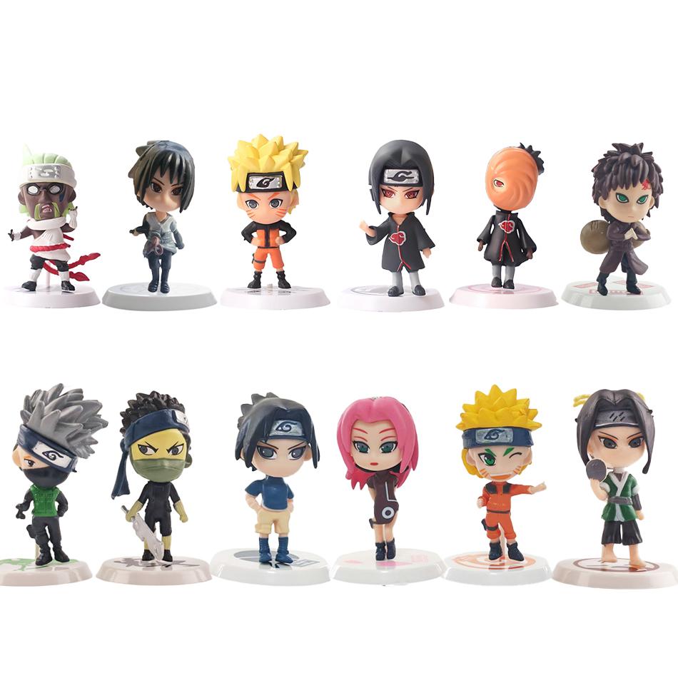 12pcs/set Anime Figure Naruto Shippuden Hinata Sasuke Itachi Kakashi Gaara Action Figure Q Version PVC Figures Toys Gift
