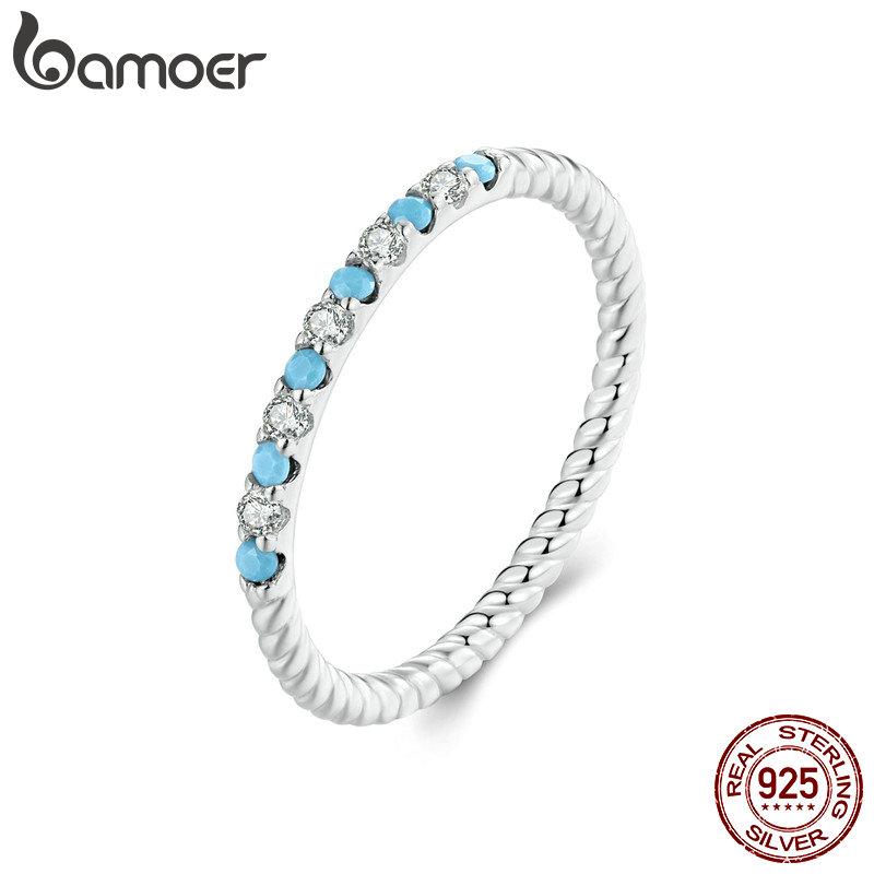 

BAMOER, обручальное кольцо из стерлингового серебра 925 пробы для женщин, синтетическое бирюзовое витое кольцо из полувечной веревки