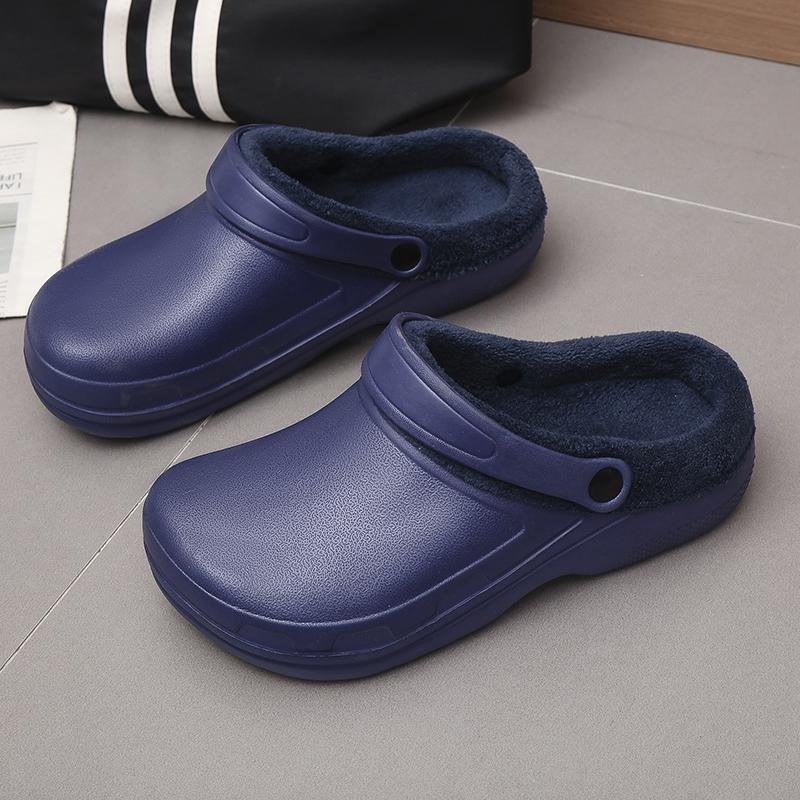 Winter Colgs Slippers Men Waterproof Garden Shoes Home Fur Clogs Soft Plush Slippers Bedroom Fuzzy Shoes Indoor Outdoor