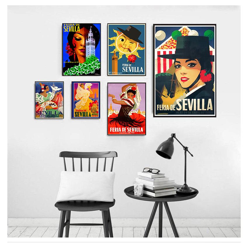 Vintage Resimler Kraft Posterler Kaplamalı duvar çıkartmaları Ev Dekorasyon Hediye İspanya Endülüs Seville Seyahat Tuval Resimleri