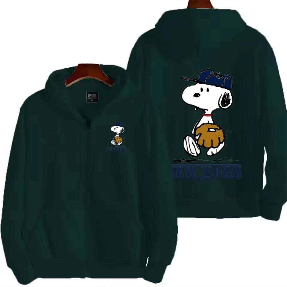 Snoopy Print Unisex Zip-Up Hoodie - Warm & Loose for Autumn/Winter