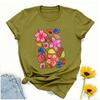Exotic Tropical Fruit Floral Pattern Hibiscus Papaya Watermelon Lime Cherry Blueberry Chili Pepper White Crew Neck Short Sleeve