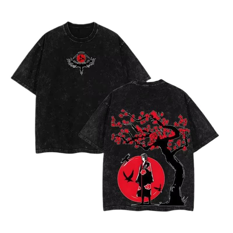Anime Naruto Akatsuki Manga Graphic Print T-shirt Men Women Streetwear Y2K Fashion Casual Oversized Top Vintage Washed Cotton Summer New Tee