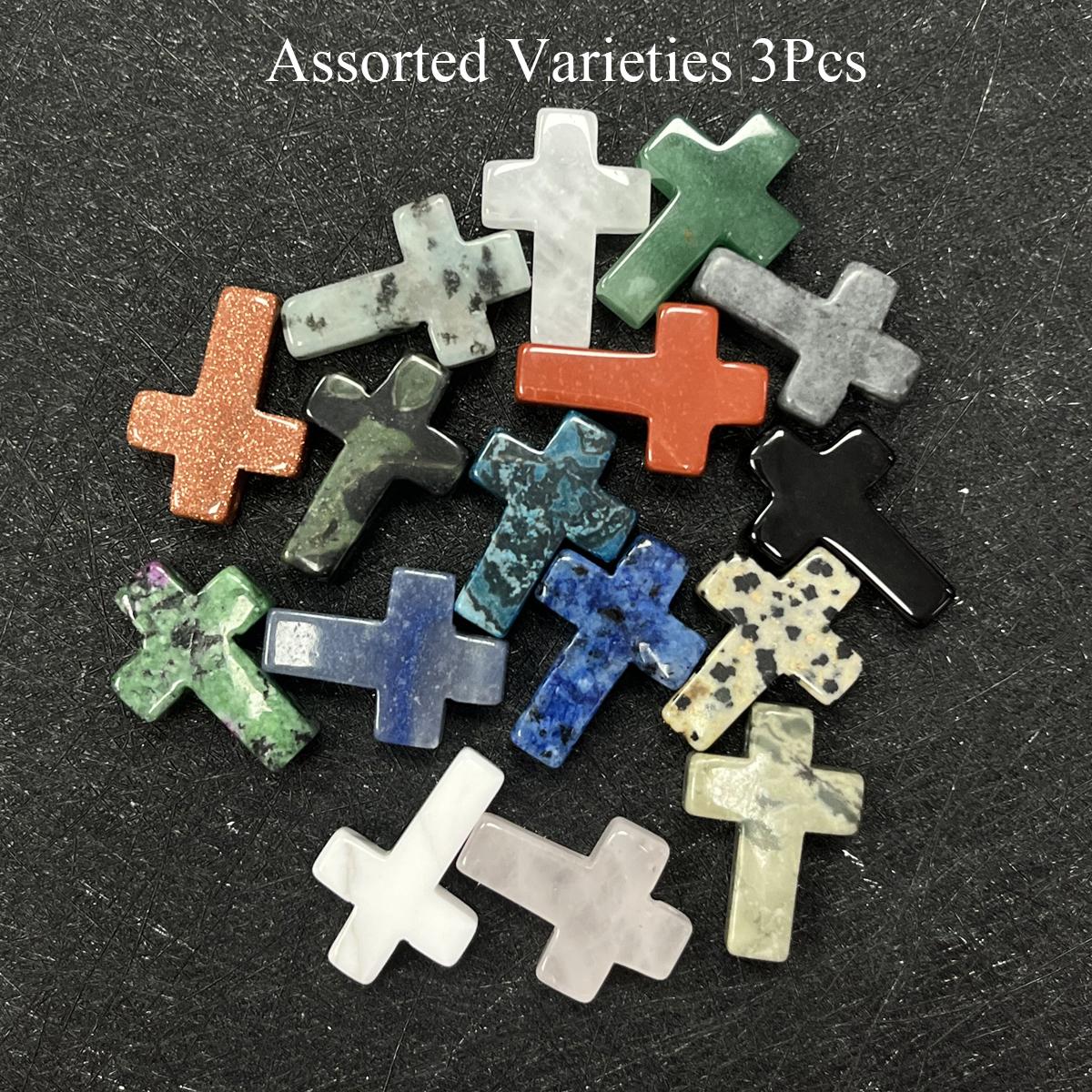 3Pcs, Healing Natural Stone Cross Ornament Decoration, Religious Classic Style Crystal Amethyst Agate Gems Home Decor Jewelry, Easter Gifts 17×24mm 3Pcs/17×24mm разноцветный