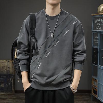 Pull Tendance Col Ras du Cou Épissure Sens du Design Marque Homme Ample Grande Taille Américain Rétro Lourd Haut Manches Longues