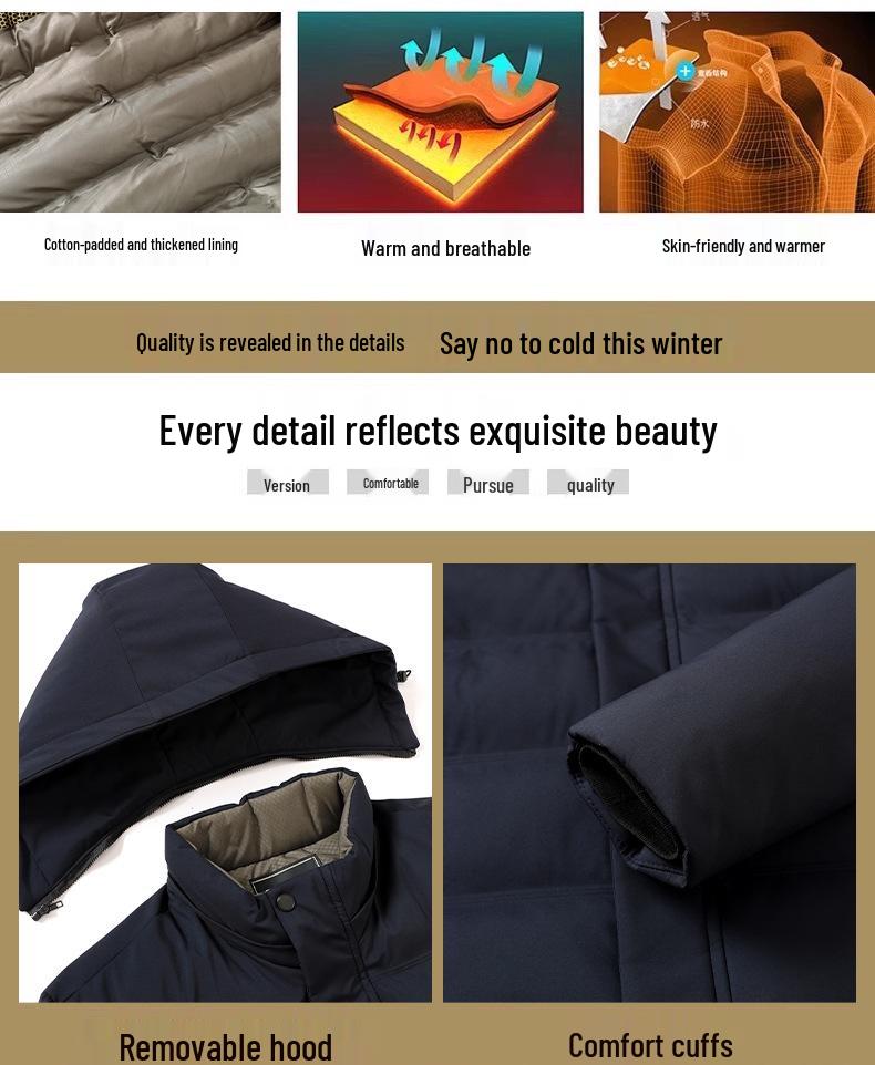 Men's Mid-Age Hooded Plus Size Winter Puffer Jacket - Casual Thick Warm Cotton Coat