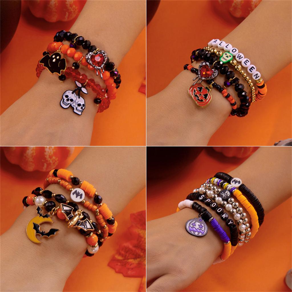 Halloween Beaded Bracelets for Women Pumpkin    Stretch Stackable Bracelet Cute Spooky Halloween Costume Accessories