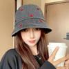 Love Heart Embroidery Denim Fisherman Hat Versatile Sun Protection Hat Fashion Bucket Hat  Women