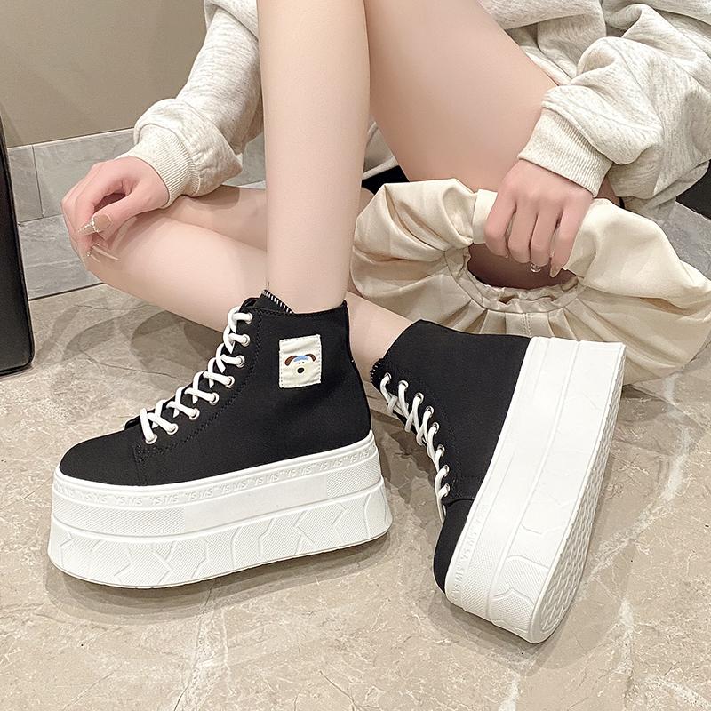 Μοντέρνα Γυναικεία Καμβάς Παχύς Πάτος Πλατφόρμα Αύξησης Αθλητικά Παπούτσια Άνοιξη Νέο Στυλ Διαπνέον Ψηλά Πλατφόρμα Casual Αθλητικά Μονά Παπούτσια