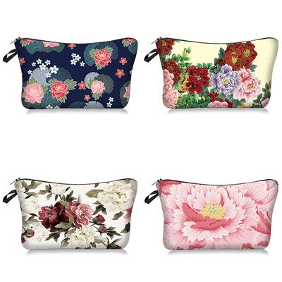 1pc Beautiful Peony Flower Pattern Printed Cosmetics Organizer Bag Women Handhold Bag Travel Makeup Storage Bag for Women Girls Xmas Gift