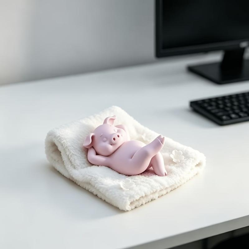 Pink Mini Pig Decorative Statue Cute Cuddly Desktop Ornament Small Animal Figurine for Living Room Home Decor