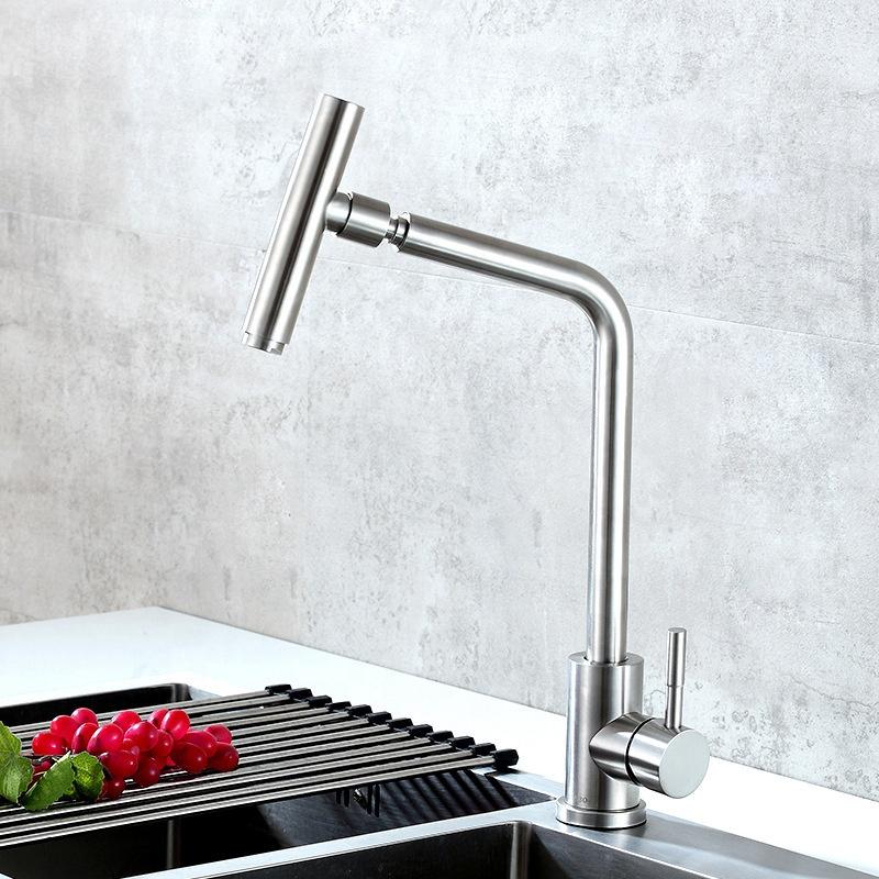 304 Stainless Steel Brushed Universal Sink Faucet Kitchen Sink Hot Cold Faucet (as the picture,Stainless Steel)