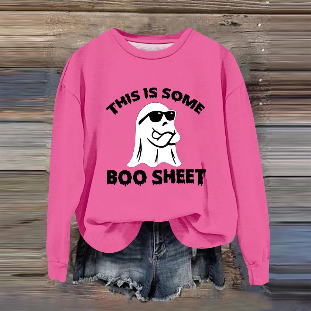 Women's Fashion Casual Long Sleeve Halloween Printed  Neck Sweatshirt