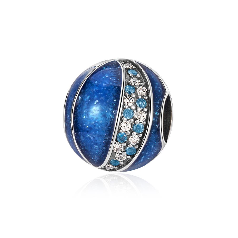 S925 Silver Blue Sparkle Basketball Beads DIY Bracelet Necklace Craft Kit Loose Beads Accessories