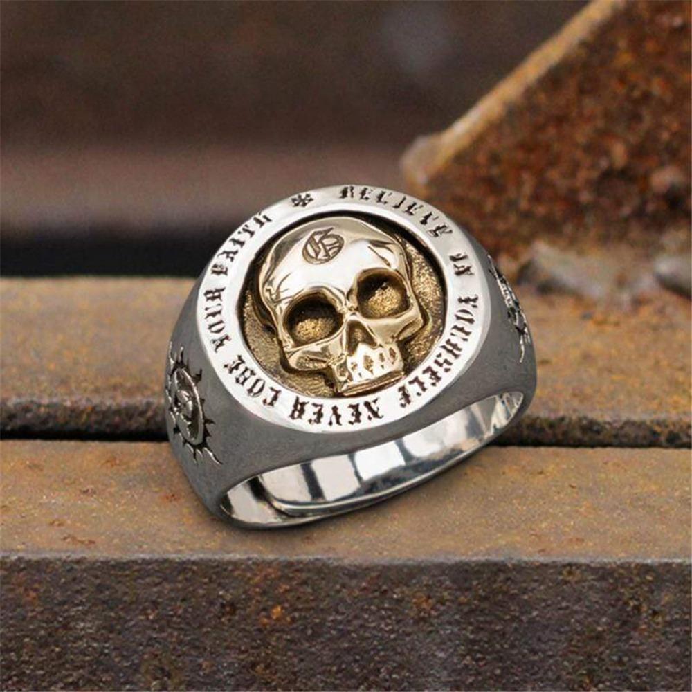 Retro Classic Simple Skull Punk Rock Hip-hop Trend Men's Ring Boys Street Niche Party Gift Zircon