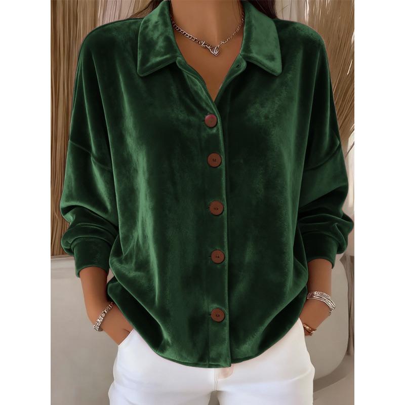 IHUASU Women's Fashion Casual Solid Color Print Long Sleeve POLO Neck Blouses & Shirts International Design