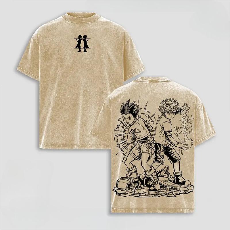 

Manga Hunter X Hunter Gon Killua Printed Tee Men Women Clothing Washed Cotton T-shirt Vintage Casual T Shirt Harajuku Tshirt S коричневый