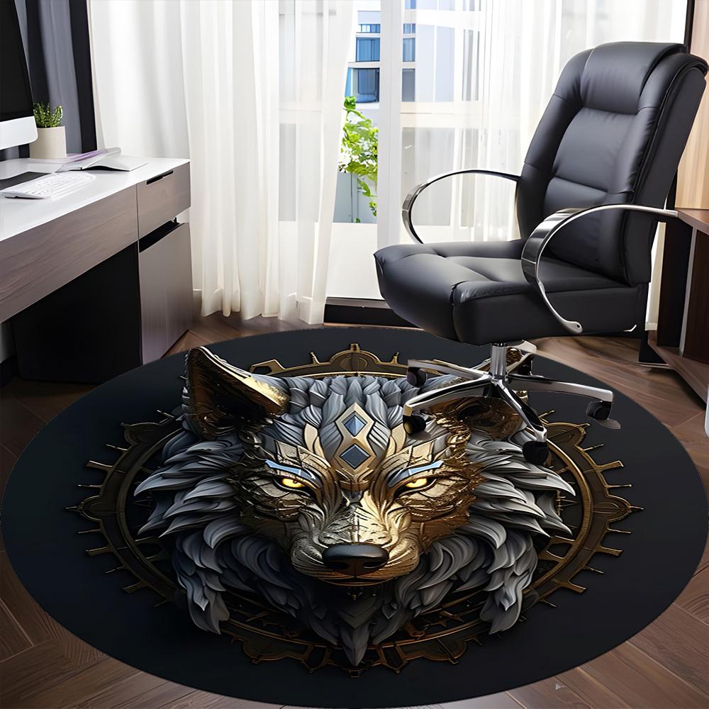 1pc Wolf Emblem Office Round Area Rug, Under Office Chairs Bedroom Living Room Home Decor, Room Deco