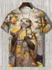 Japanese Cat Pattern T-Shirt For Men Warrior Animal 3D Print Tee Shirts Summer Casual O-Neck Short Sleeve Tees Street Loose Tops