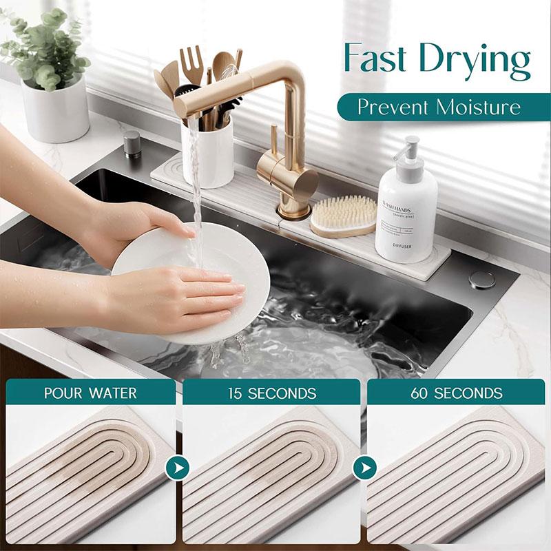 Kitchen Sink Faucet Mat Quick Drying Diatomite Sink Splash Guard Water Absorbing Stone Tray Kitchen Bathroom Sink Hand Wash Mat