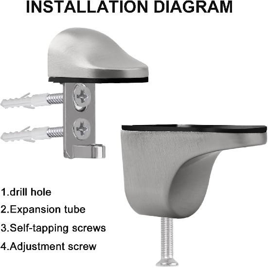 4Pcs Glass Shelf Brackets, Glass Clamp Wall-Mounted, Glass Shelf Holder, Floating Wood and Glass Bracket, Adjustable Glass Shelf Bracket For