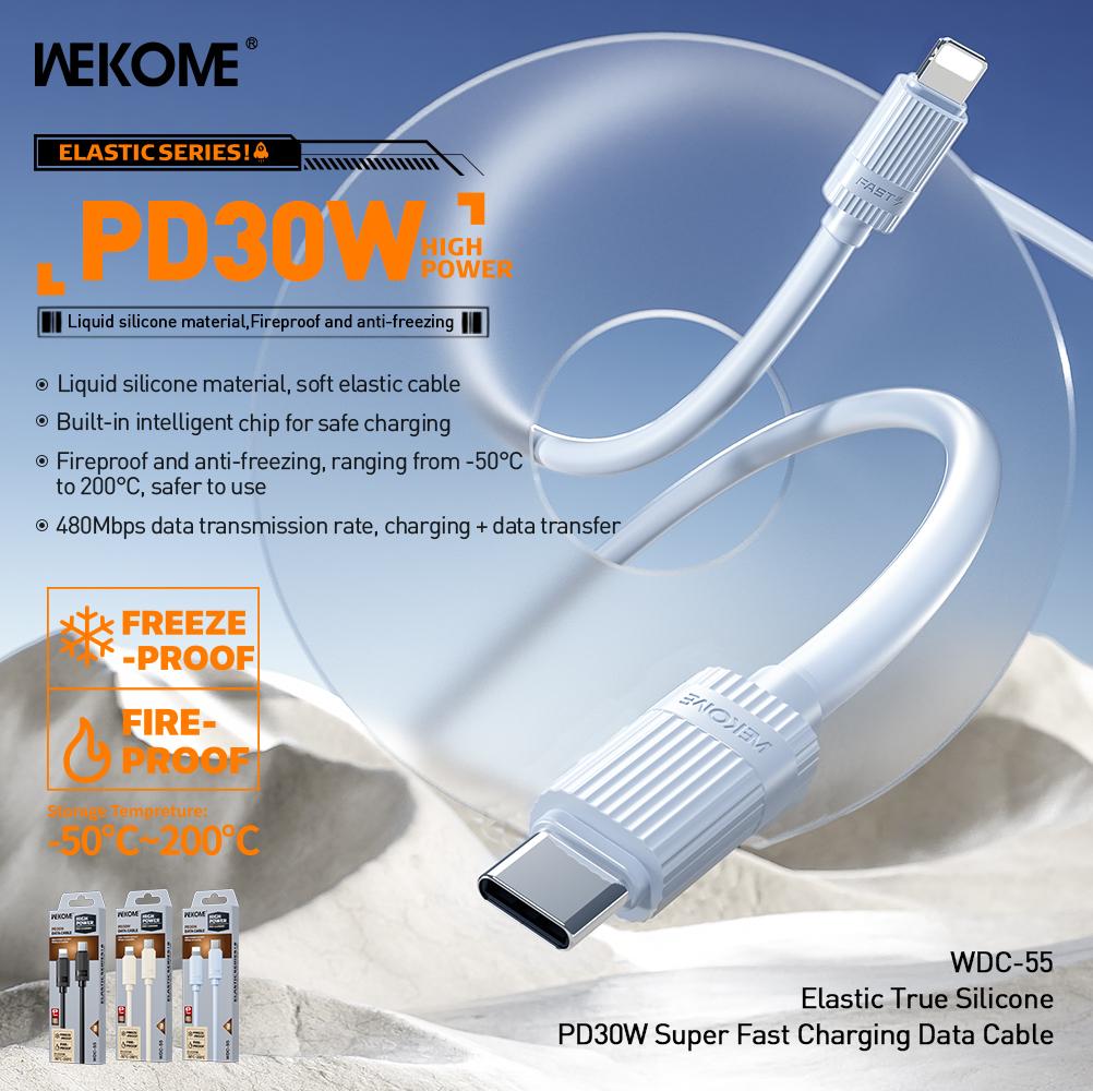WEKOME WDC-55 Type-C to Lightning Cable PD30W 480Mbps Elastic Liquid Silicone Fast Charging Data Cable