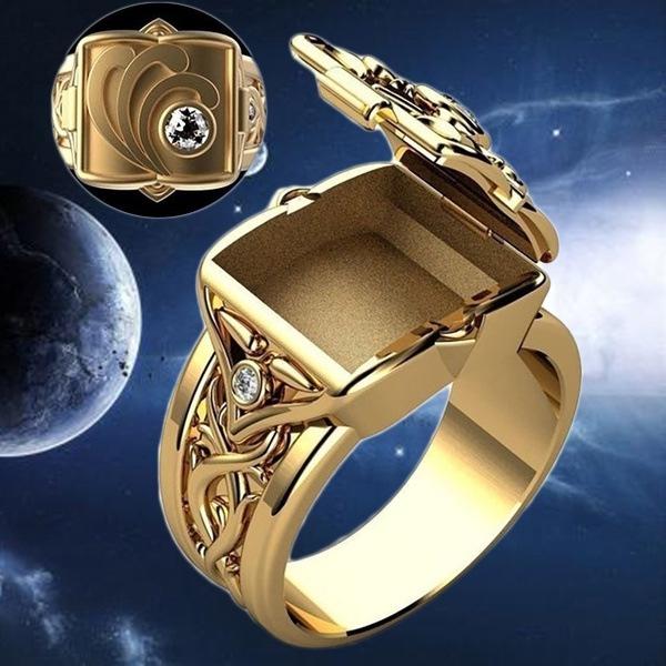 SanJie Herre Hip-Hop Punk 18K Gullbelagt Ring med Flip-Top Boks Design
