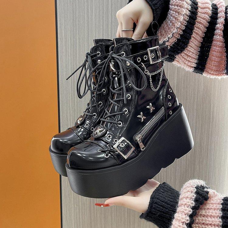 Fashion New Gothic Punk Style Platform Cosplay Women Mid-calf Boots 2025 Autumn Winter Wedges Comfy Women Short Motorcycle Boots Shoes