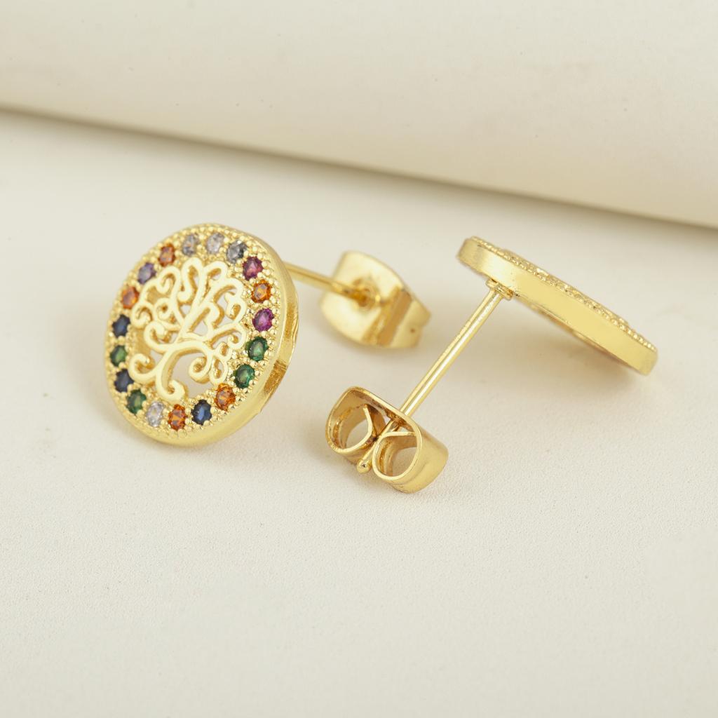 Nidin Classic New Design Copper Shiny Crystal Zircon Lucky Tree Of Life Stud Earrings For Women Fashion Temperament Ear Jewelry