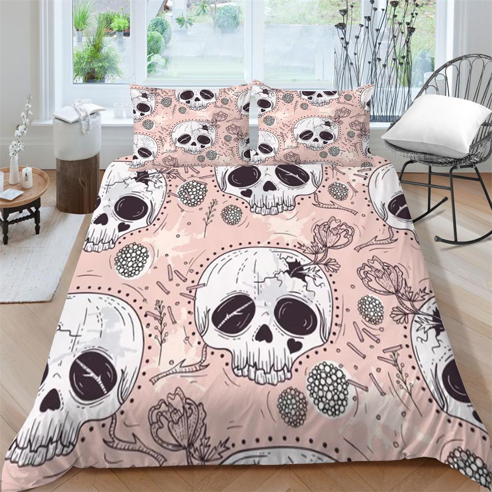 2/3dílná sada ložního prádla Sada prodyšných přikrývek Sada povlaků na přikrývku 3D Skull Design z mikrovlákna Pohodlná přikrývka na postel