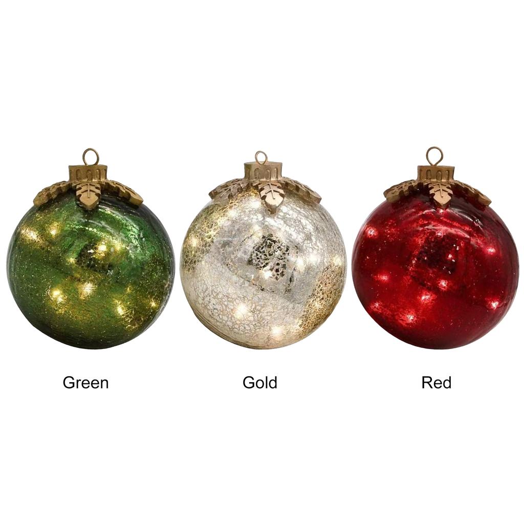 LED Glass Christmas Ball Ornaments Warm White Light Crystal Ball Halloween Decor Battery Powered for Party Centerpiece Mantel