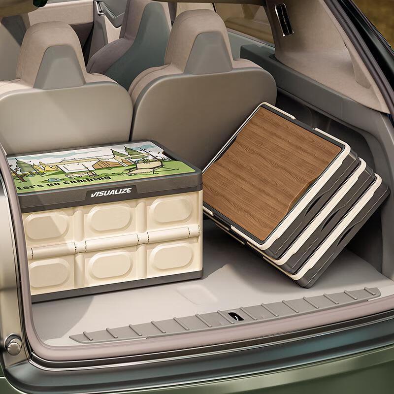 MinNa Outdoor Camping Folding Storage Box with Wood Lid